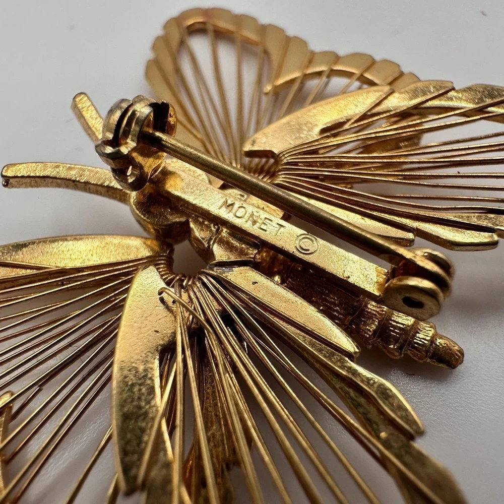 Vintage‎ 80s Gold Tone Wire Mesh Wing Butterfly Brooch Statement Pin Jewelry Y2K